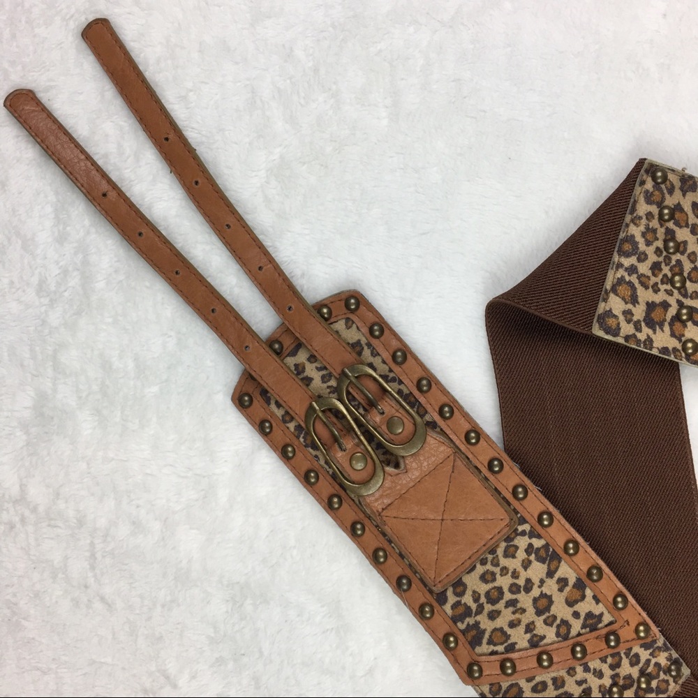 ⛱ NWT Leopard Animal Print Stretch Elastic Wide Statement Belt - Picture 6 of 8